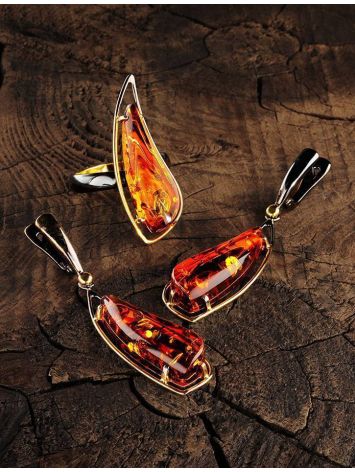 Handmade Dangle Amber Earrings In Gold-Plated Silver The Palladio, image , picture 4