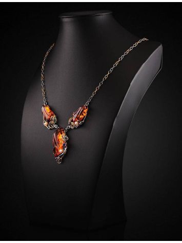 Cognac Amber Necklace In Gold-Plated Silver With Cultured Pearls The Triumph, image , picture 2