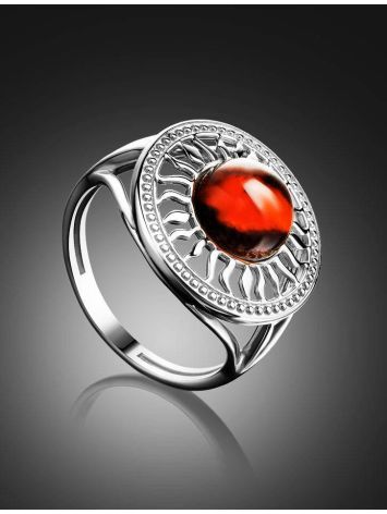 Cocktail Amber Ring In Sterling Silver The Helios, Ring Size: 5.5 / 16, image , picture 2