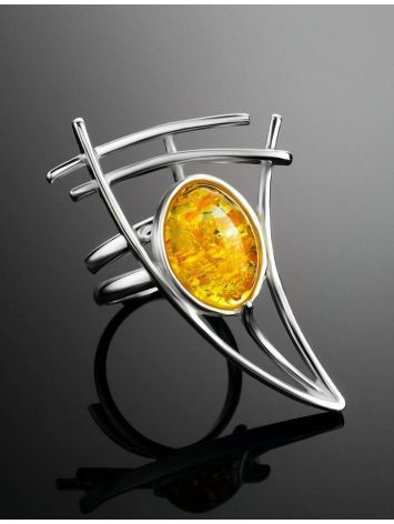 Adjustable Silver Ring With Lemon Amber The Sail, Ring Size: Adjustable, image , picture 2
