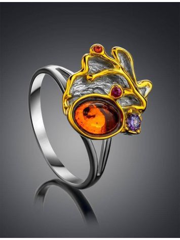 Bold Muticolor Gold-Plated Ring With Amber And Crystals The Beatrice, Ring Size: 5.5 / 16, image , picture 2