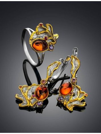 Bold Muticolor Gold-Plated Ring With Amber And Crystals The Beatrice, Ring Size: 5.5 / 16, image , picture 6
