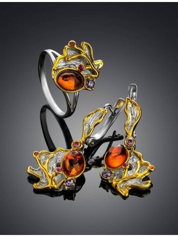 Bold Muticolor Gold-Plated Ring With Amber And Crystals The Beatrice, Ring Size: 11.5 / 21, image , picture 6