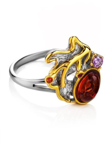 Bold Muticolor Gold-Plated Ring With Amber And Crystals The Beatrice, Ring Size: 5.5 / 16, image , picture 3