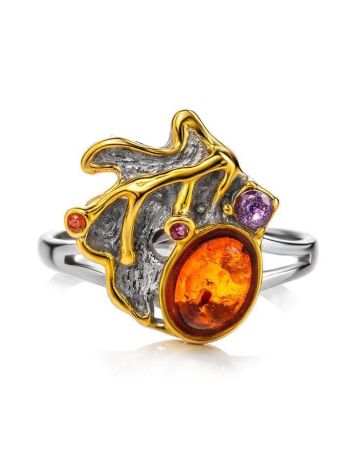 Bold Muticolor Gold-Plated Ring With Amber And Crystals The Beatrice, Ring Size: 5.5 / 16, image , picture 5