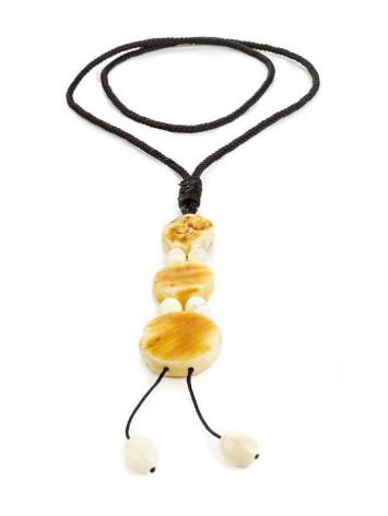 White Amber Necklace With Textile Cord The Indonesia, image , picture 3
