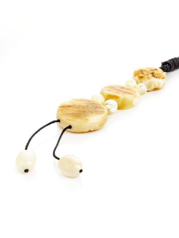 White Amber Necklace With Textile Cord The Indonesia, image , picture 4