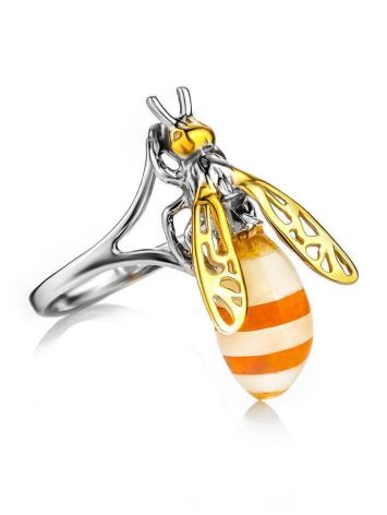 Cocktail Amber Ring In Gold-Plated Silver The Bee, Ring Size: 13 / 22, image , picture 3