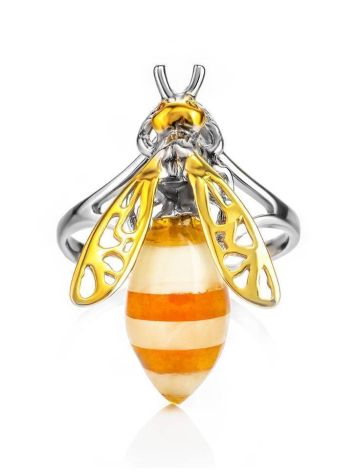 Cocktail Amber Ring In Gold-Plated Silver The Bee, Ring Size: 11 / 20.5, image , picture 4