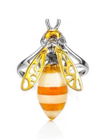 Cocktail Amber Ring In Gold-Plated Silver The Bee, Ring Size: 13 / 22, image , picture 4