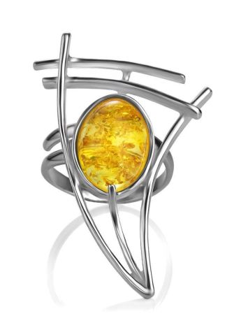 Adjustable Silver Ring With Lemon Amber The Sail, Ring Size: Adjustable, image , picture 3
