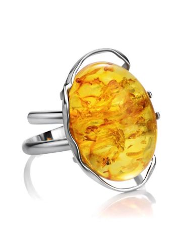 One Size Amber Ring In Sterling Silver The Vivaldi, Ring Size: Adjustable, image , picture 4