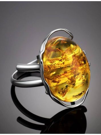 One Size Amber Ring In Sterling Silver The Vivaldi, Ring Size: Adjustable, image , picture 2