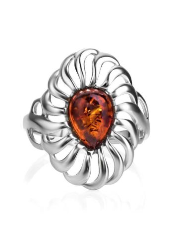 Elegant Cognac Amber Ring In Sterling Silver The Sevilla, Ring Size: 5.5 / 16, image , picture 4