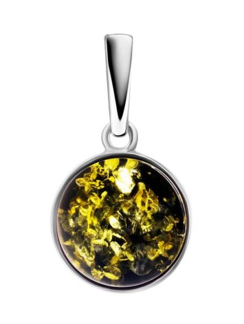 Round Silver Pendant With Green Amber The Furor, image , picture 3