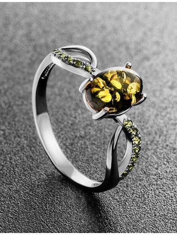 Amber Ring With Crystals In Sterling Silver The Raphael, Ring Size: 10 / 20, image , picture 2