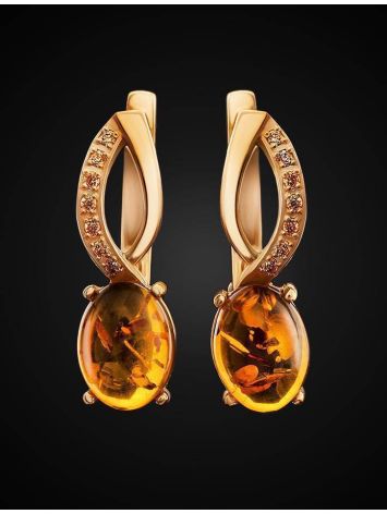 Amber Earrings In Gold-Plated Silver With Champagne Crystals The Raphael, image , picture 4