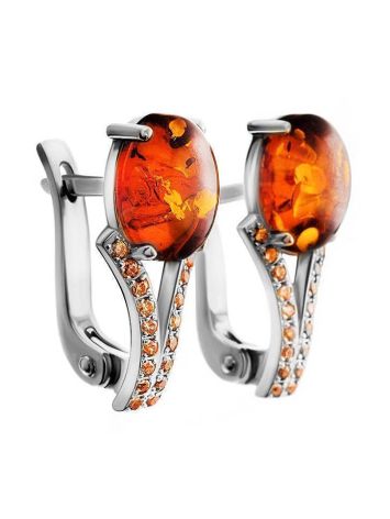 Latch Back Amber Earrings In Sterling Silver With Crystals The Raphael, image , picture 3