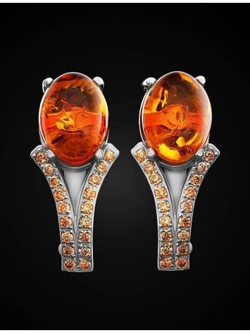 Latch Back Amber Earrings In Sterling Silver With Crystals The Raphael, image , picture 2