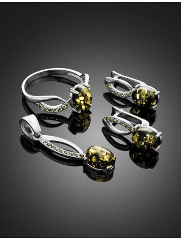 Amber Ring With Crystals In Sterling Silver The Raphael, Ring Size: 10 / 20, image , picture 5
