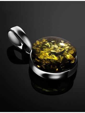 Round Silver Pendant With Green Amber The Furor, image , picture 2