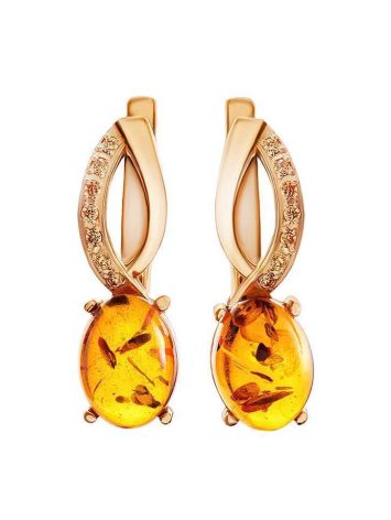 Amber Earrings In Gold-Plated Silver With Champagne Crystals The Raphael, image , picture 3