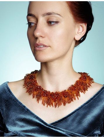 Cherry Amber Necklace With Brown Glass Beads The Fable, image , picture 6