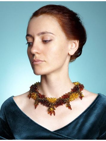 Multicolor Amber Necklace With Small Glass Beads The Fable, image , picture 4