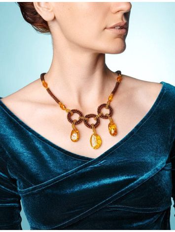 Handmade Lemon Amber Necklace With Glass Beads The Fable, image , picture 5
