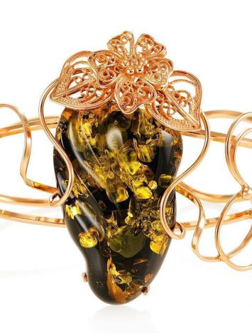 Handcrafted Amber Cuff Bracelet In Gold-Plated Sterling Silver The Dew, image , picture 3