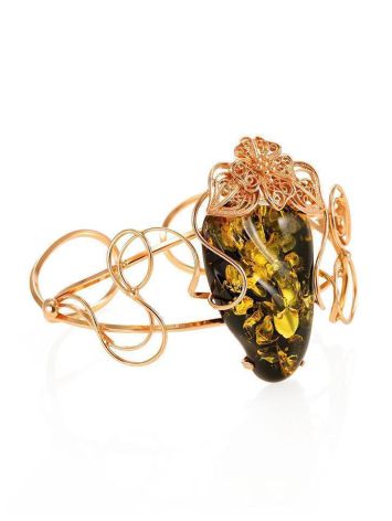 Handcrafted Amber Cuff Bracelet In Gold-Plated Sterling Silver The Dew, image , picture 4