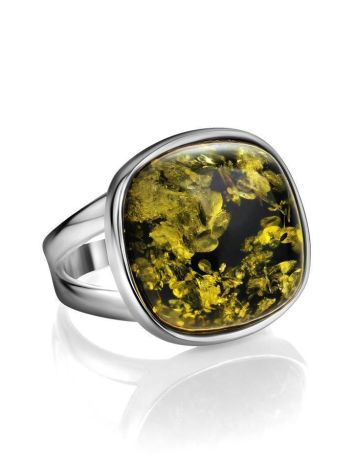 Green Amber Ring In Sterling Silver The Copenhagen, Ring Size: 5.5 / 16, image , picture 3