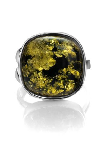 Green Amber Ring In Sterling Silver The Copenhagen, Ring Size: 5.5 / 16, image , picture 4