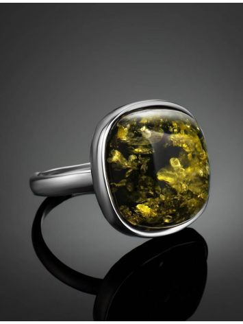Green Amber Ring In Sterling Silver The Copenhagen, Ring Size: 5.5 / 16, image , picture 2