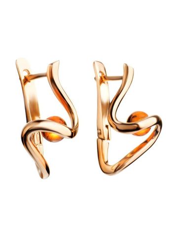 Wavy Amber Earrings In Gold-Plated Silver The Leia, image , picture 3