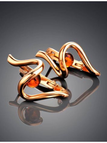 Wavy Amber Earrings In Gold-Plated Silver The Leia, image , picture 2