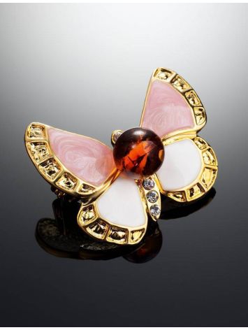 Enamel Butterfly Brooch With Amber And Crystals The Beoluna, image , picture 2