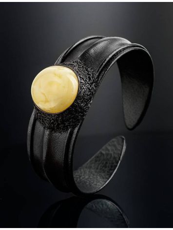 Leather Cuff Bracelet With White Amber The Nefertiti, image , picture 2