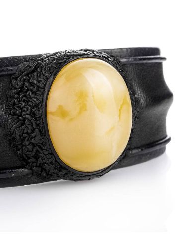 Leather Cuff Bracelet With White Amber The Nefertiti, image , picture 3