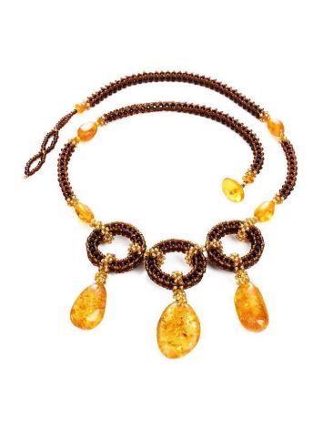 Handmade Lemon Amber Necklace With Glass Beads The Fable, image , picture 3