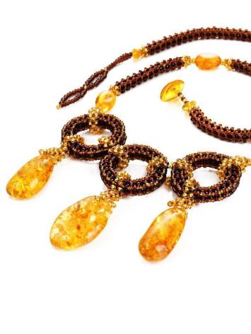 Handmade Lemon Amber Necklace With Glass Beads The Fable, image , picture 4