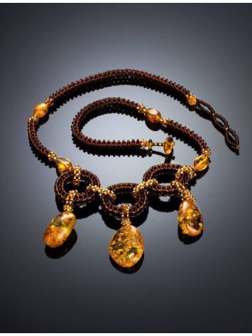 Handmade Lemon Amber Necklace With Glass Beads The Fable, image , picture 2