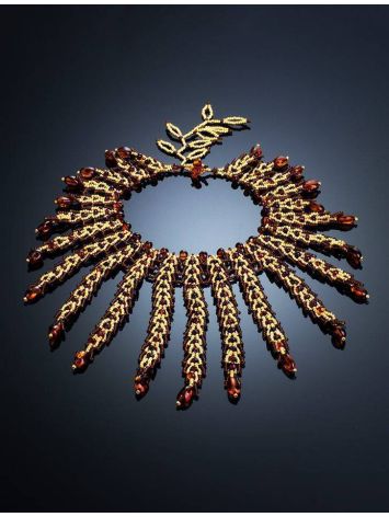 Handcrafted Cherry Amber Necklace With Glass Beads The Fable, image , picture 2