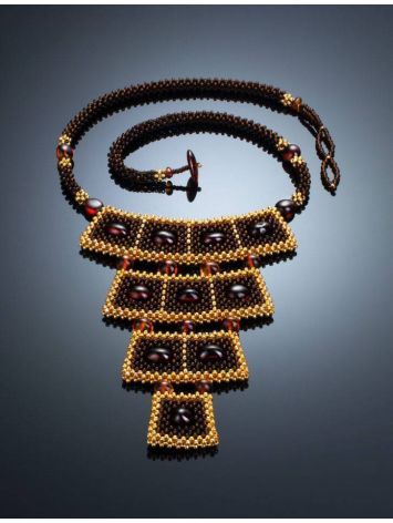 Handcrafted Cherry Amber Necklace With Glass Beads The Fable, image , picture 3
