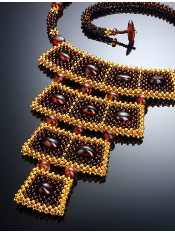 Handcrafted Cherry Amber Necklace With Glass Beads The Fable, image , picture 2