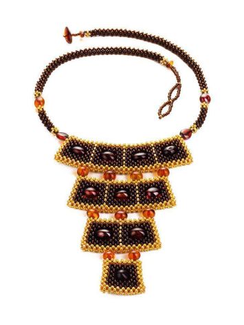 Handcrafted Cherry Amber Necklace With Glass Beads The Fable, image , picture 5