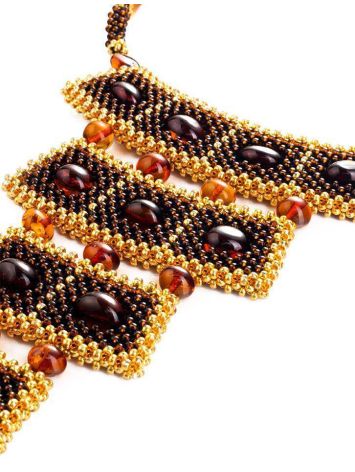 Handcrafted Cherry Amber Necklace With Glass Beads The Fable, image , picture 6