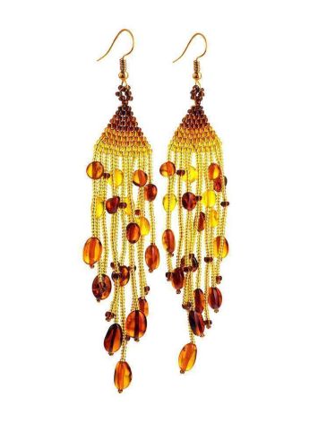 Braided Earrings With Cognac Amber And Yellowish Glass Beads The Fable, image , picture 3