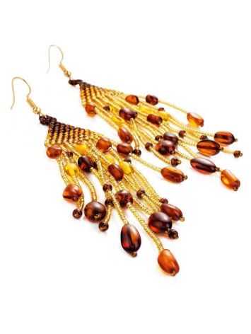 Braided Earrings With Cognac Amber And Yellowish Glass Beads The Fable, image , picture 4