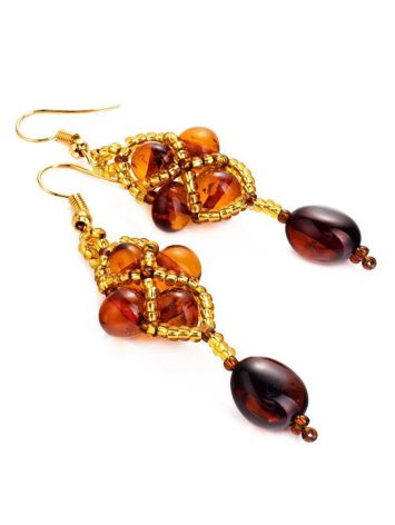 Multicolor Amber Drop Earrings With Brownish Glass Beads The Fable, image , picture 3